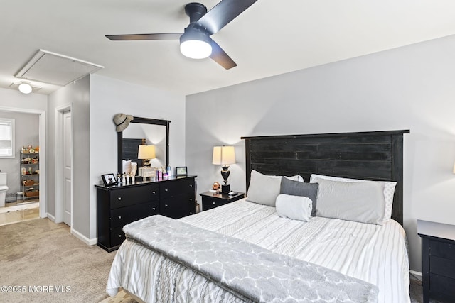 62 E 5th St, Howell, NJ 07731 - bedroom featuring attic access, carpet flooring, baseboards, and a ceiling fan