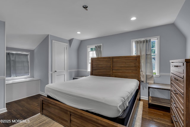 7 Elizabeth Pkwy, Eatontown, NJ 07724 - bedroom with dark wood finished floors, multiple windows, recessed lighting, baseboards, and vaulted ceiling