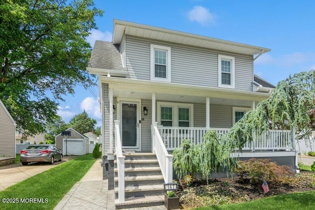 147 Joseph St, East Brunswick, NJ 08816 - view of front of property featuring a porch, an outbuilding, and driveway