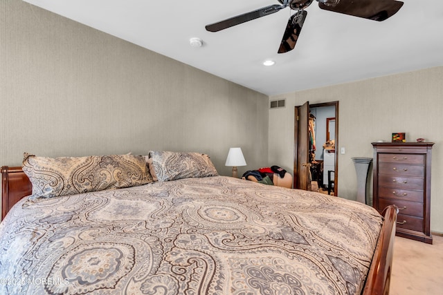 330 Green Grove Rd, Ocean Twp, NJ 07712 - bedroom with light colored carpet, a ceiling fan, and recessed lighting