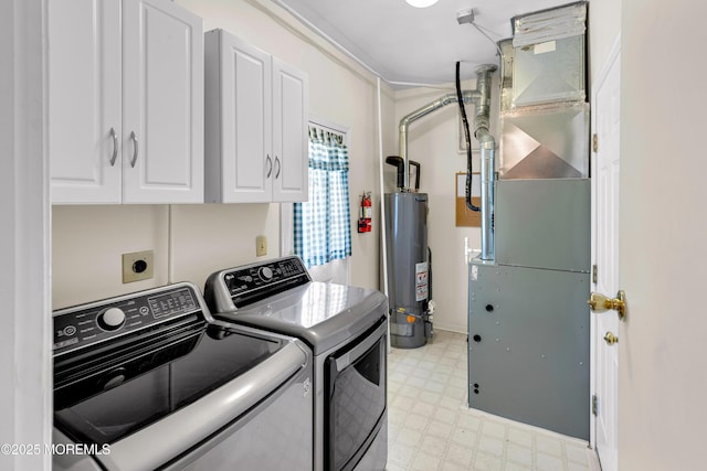 11 Adler Cir, Lumberton, NJ 08048 - laundry area with washer and clothes dryer, gas water heater, light floors, cabinet space, and heating unit