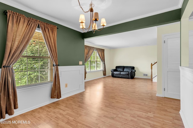 11 Adler Cir, Lumberton, NJ 08048 - unfurnished room featuring an upstairs landing, a chandelier, light wood finished floors, baseboards, and ornamental molding