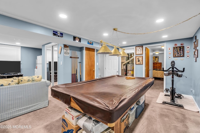 50 Darien Rd, Howell, NJ 07731 - recreation room with light carpet, billiards, and recessed lighting