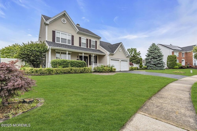 43 Saint Johns Dr, Freehold, NJ 07728 - traditional home featuring driveway, a front yard, covered porch, and a garage