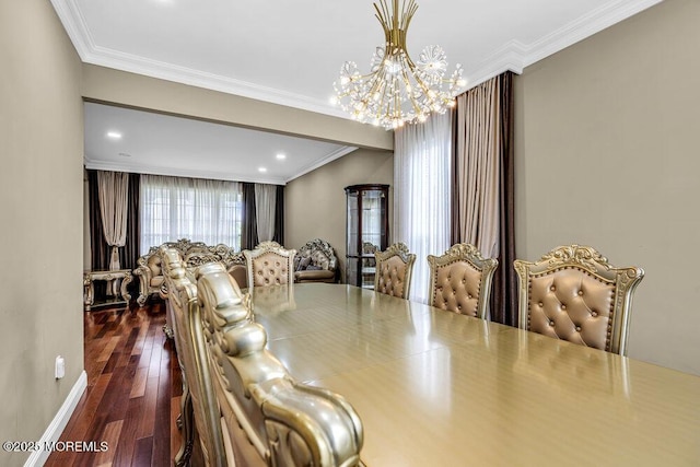 43 Saint Johns Dr, Freehold, NJ 07728 - dining space featuring a chandelier, dark wood-style floors, ornamental molding, and baseboards