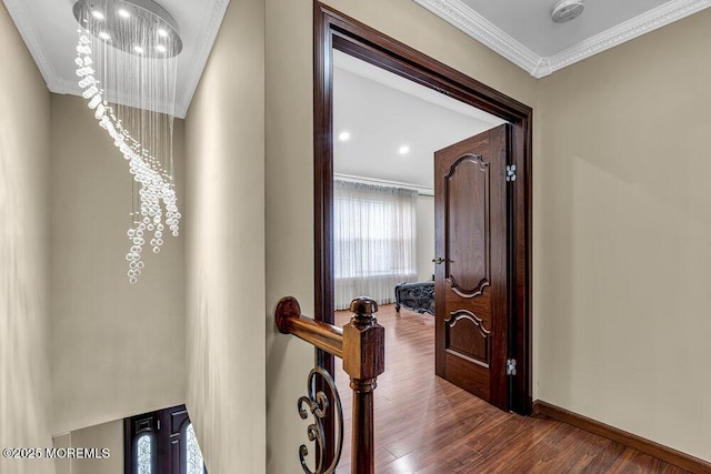 43 Saint Johns Dr, Freehold, NJ 07728 - corridor featuring ornamental molding, wood finished floors, and baseboards