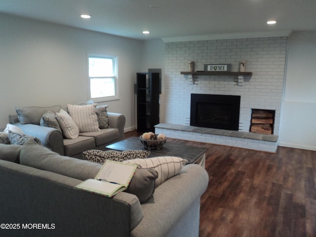 127 Hulick St, Long Branch, NJ 07740 - living room with a fireplace, recessed lighting, wood finished floors, and baseboards