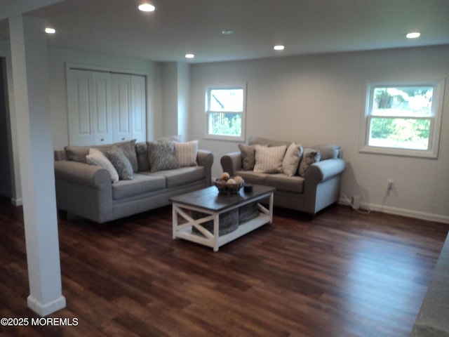 127 Hulick St, Long Branch, NJ 07740 - living area with dark wood finished floors, recessed lighting, and baseboards