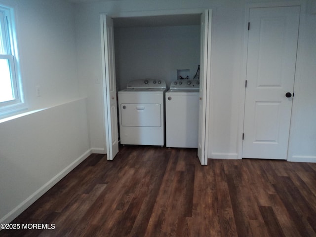 127 Hulick St, Long Branch, NJ 07740 - laundry area with washing machine and clothes dryer, dark wood-type flooring, and baseboards