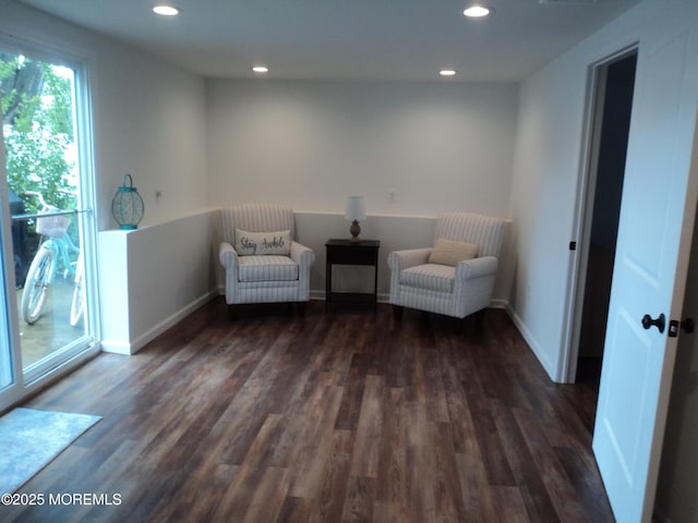 127 Hulick St, Long Branch, NJ 07740 - sitting room with dark wood-style flooring, recessed lighting, and baseboards