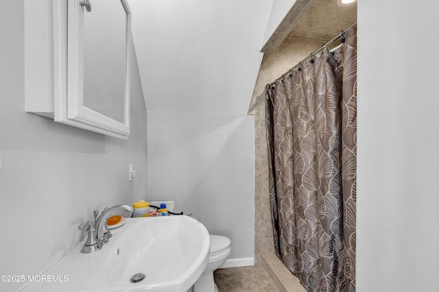 1204 River Rd, Belmar, NJ 07719 - bathroom with a sink, toilet, and a shower with shower curtain