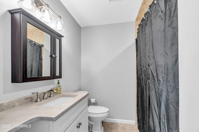 1204 River Rd, Belmar, NJ 07719 - full bathroom featuring vanity, toilet, tile patterned flooring, curtained shower, and baseboards
