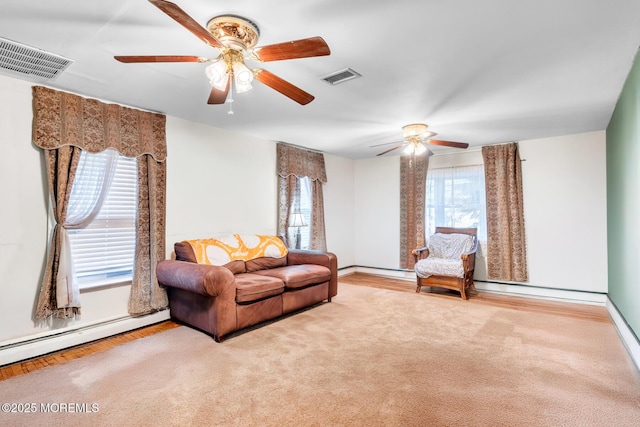 830 Atlantic City Blvd, Bayville, NJ 08721 - living area featuring a baseboard radiator and ceiling fan