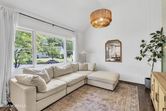 17 Maplewood Dr, Middletown, NJ 07748 - living room with dark wood finished floors and high vaulted ceiling