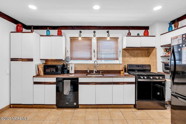 908 Green Grove Rd, Ocean Twp, NJ 07712 - kitchen featuring black appliances, a sink, white cabinetry, backsplash, and recessed lighting