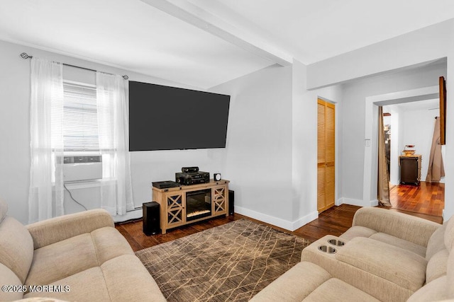 908 Green Grove Rd, Ocean Twp, NJ 07712 - living room with wood finished floors, baseboards, and cooling unit