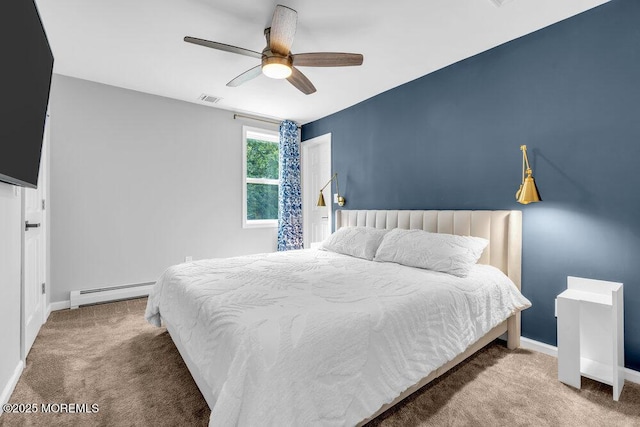 908 Green Grove Rd, Ocean Twp, NJ 07712 - carpeted bedroom featuring a baseboard heating unit, baseboards, and a ceiling fan