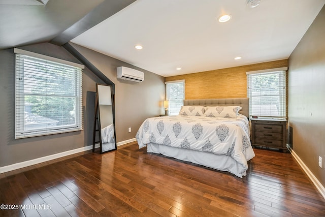 13 Poplar Ave, Fair Haven, NJ 07704 - bedroom with an AC wall unit, hardwood / wood-style flooring, baseboards, and recessed lighting