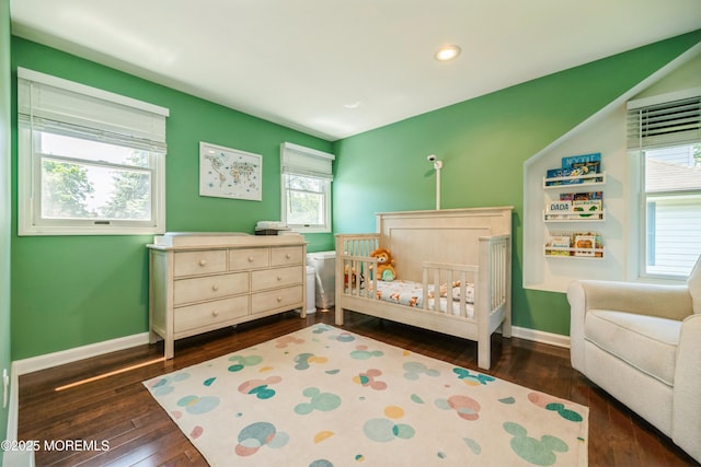 13 Poplar Ave, Fair Haven, NJ 07704 - bedroom with dark wood-type flooring, a nursery area, baseboards, and recessed lighting