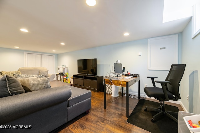 13 Poplar Ave, Fair Haven, NJ 07704 - living area with dark wood-style flooring, recessed lighting, and a desk