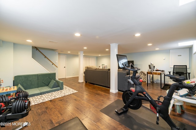 13 Poplar Ave, Fair Haven, NJ 07704 - workout room with wood finished floors and recessed lighting