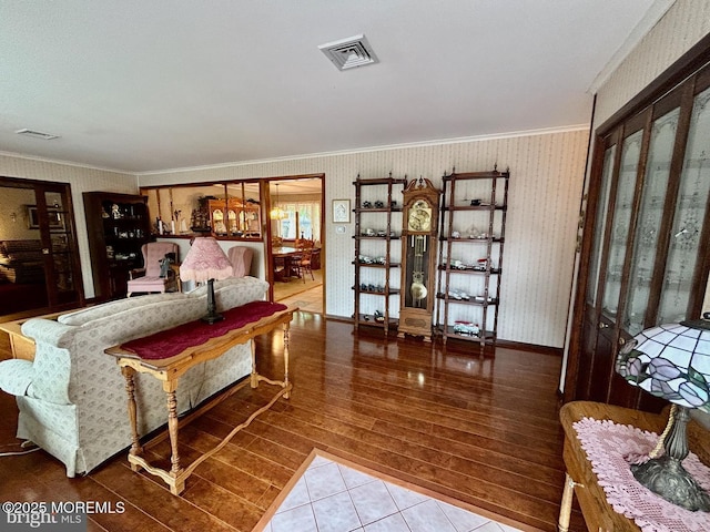 504 Windsor St, Forked River, NJ 08731 - bedroom featuring wallpapered walls, crown molding, wood finished floors, and baseboards