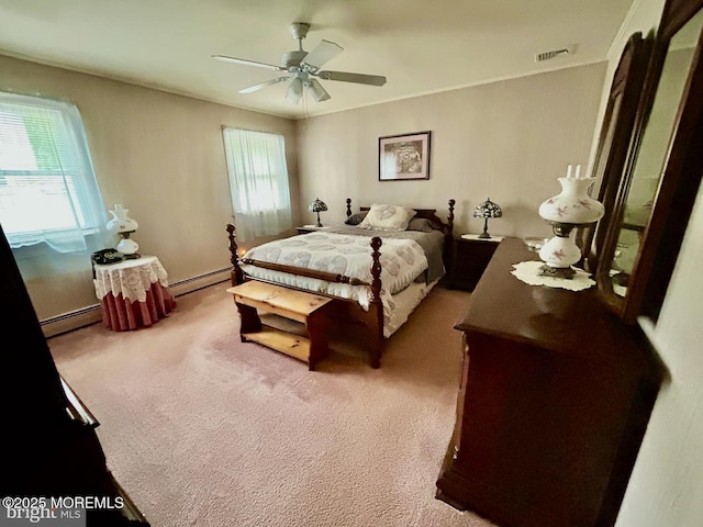 504 Windsor St, Forked River, NJ 08731 - bedroom featuring a baseboard heating unit, carpet floors, and ceiling fan