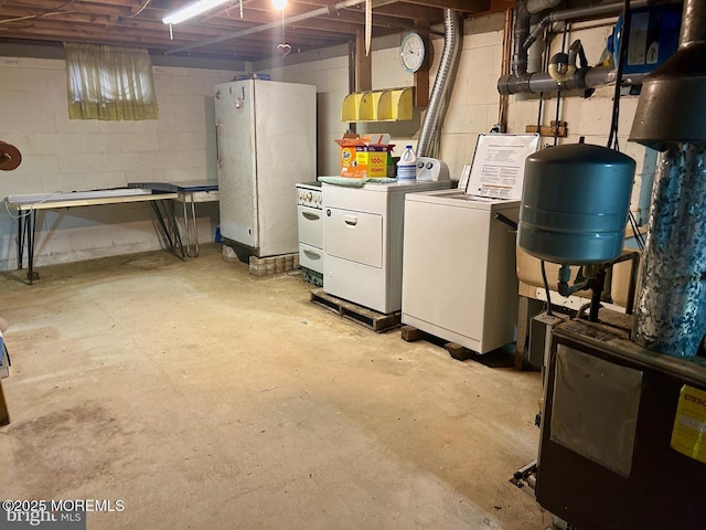 504 Windsor St, Forked River, NJ 08731 - unfinished basement featuring washer and clothes dryer and concrete block wall