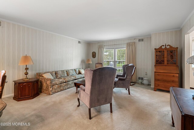 4 Olympus Way, Brick, NJ 08724 - living area with ornamental molding, light colored carpet, and wallpapered walls