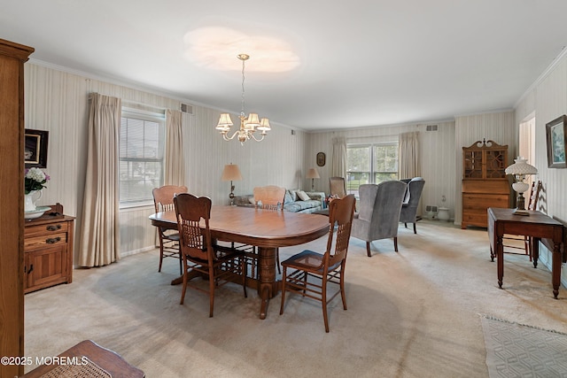 4 Olympus Way, Brick, NJ 08724 - dining area with a chandelier, crown molding, light carpet, and wallpapered walls