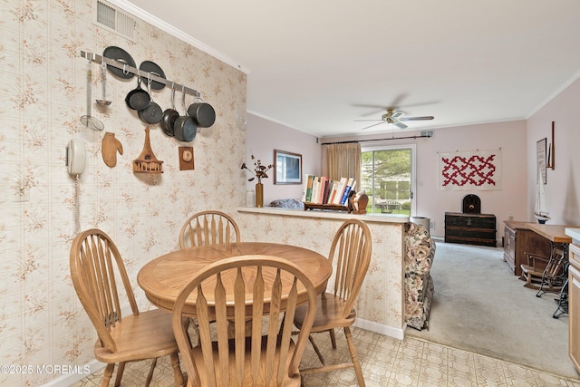4 Olympus Way, Brick, NJ 08724 - dining room with ceiling fan, crown molding, wallpapered walls, and baseboards