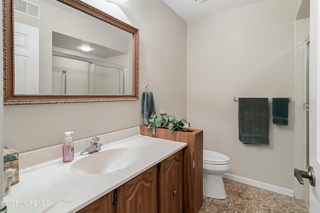 4 Olympus Way, Brick, NJ 08724 - bathroom featuring vanity, toilet, a shower with door, tile patterned floors, and baseboards