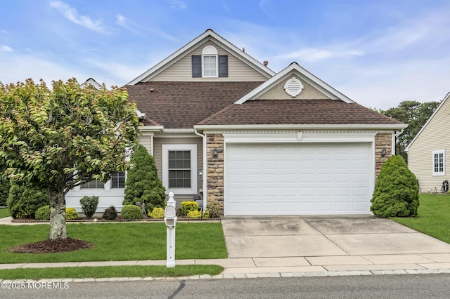 46 Pancoast Rd, Waretown, NJ 08758 - traditional-style house with a shingled roof, stone siding, concrete driveway, and a garage