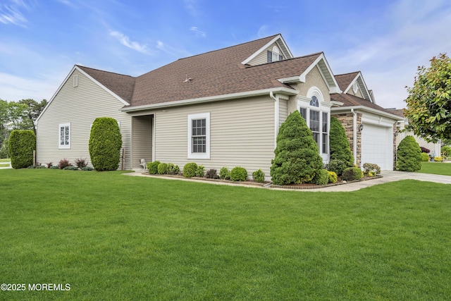 46 Pancoast Rd, Waretown, NJ 08758 - view of front facade featuring roof with shingles, a garage, a front lawn, and concrete driveway