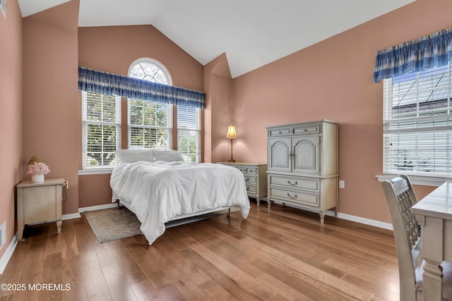 46 Pancoast Rd, Waretown, NJ 08758 - bedroom with light wood-style flooring, high vaulted ceiling, and baseboards