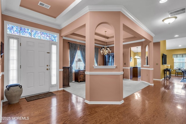 46 Pancoast Rd, Waretown, NJ 08758 - foyer entrance featuring light wood finished floors, a chandelier, a raised ceiling, recessed lighting, and baseboards