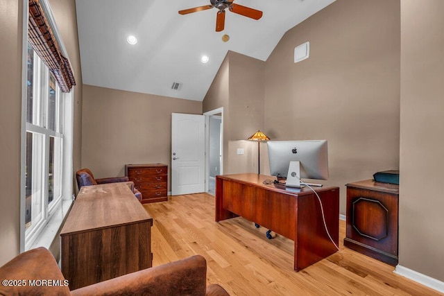 85 Main Bayway, Toms River, NJ 08753 - office area featuring high vaulted ceiling, a ceiling fan, light wood-style flooring, and baseboards