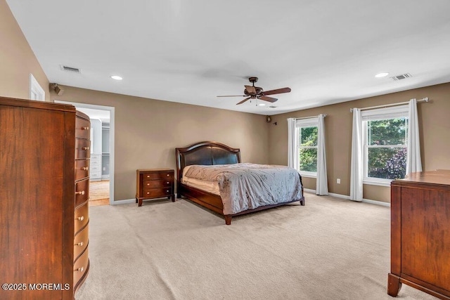 85 Main Bayway, Toms River, NJ 08753 - bedroom with baseboards, light carpet, recessed lighting, and ceiling fan