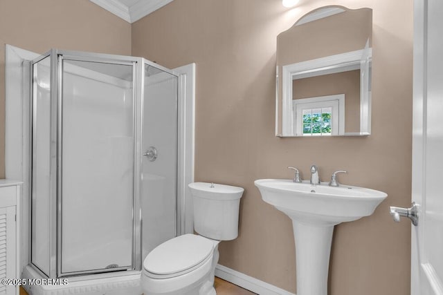85 Main Bayway, Toms River, NJ 08753 - full bathroom featuring a stall shower, ornamental molding, and toilet
