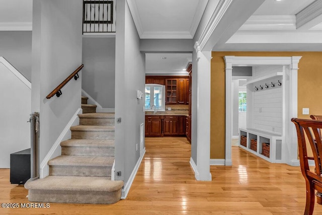 85 Main Bayway, Toms River, NJ 08753 - entrance foyer with light wood-style flooring, stairs, ornamental molding, and baseboards