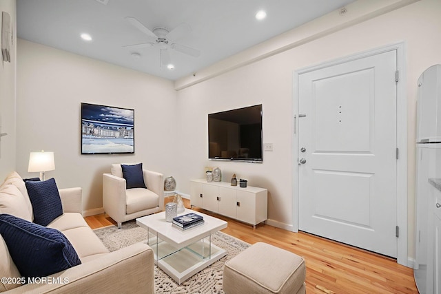 803 Ocean Ave Unit 7, Bradley Beach, NJ 07720 - living room featuring light wood finished floors, a ceiling fan, recessed lighting, and baseboards
