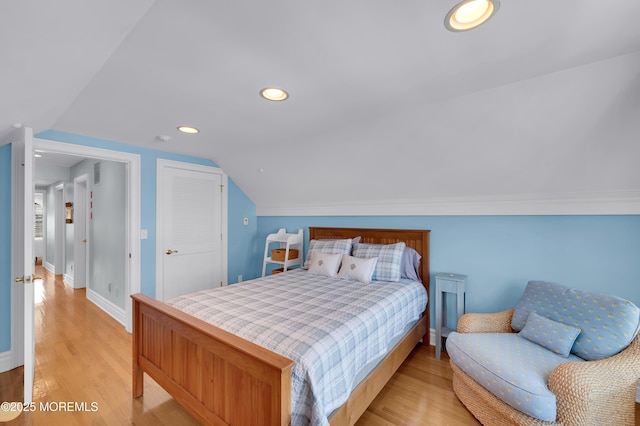 842 E Ave, Bay Head, NJ 08742 - bedroom with lofted ceiling, light wood-style floors, baseboards, and recessed lighting