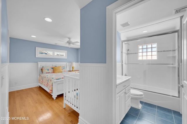 842 E Ave, Bay Head, NJ 08742 - bedroom featuring a wainscoted wall, a ceiling fan, and recessed lighting