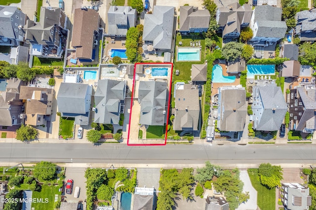 842 E Ave, Bay Head, NJ 08742 - aerial view of residential area with a pool and property parcel outlined