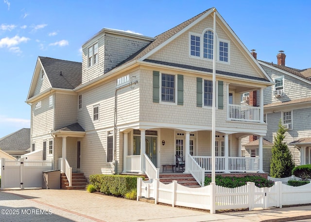 842 E Ave, Bay Head, NJ 08742 - view of front facade with a gate, a porch, a fenced front yard, and roof with shingles