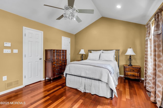 104 Plumstead Dr, Freehold, NJ 07728 - bedroom featuring wood finished floors, lofted ceiling, ceiling fan, baseboards, and recessed lighting