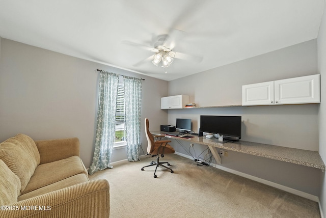 10 Butternut Ln, Bayville, NJ 08721 - office featuring light carpet, ceiling fan, baseboards, and built in study area