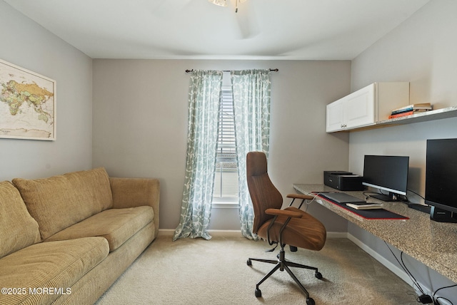 10 Butternut Ln, Bayville, NJ 08721 - home office featuring light colored carpet, baseboards, and a ceiling fan