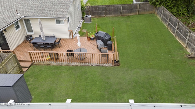 69 Helen Ave, Freehold, NJ 07728 - view of yard with outdoor dining area, a wooden deck, and central AC