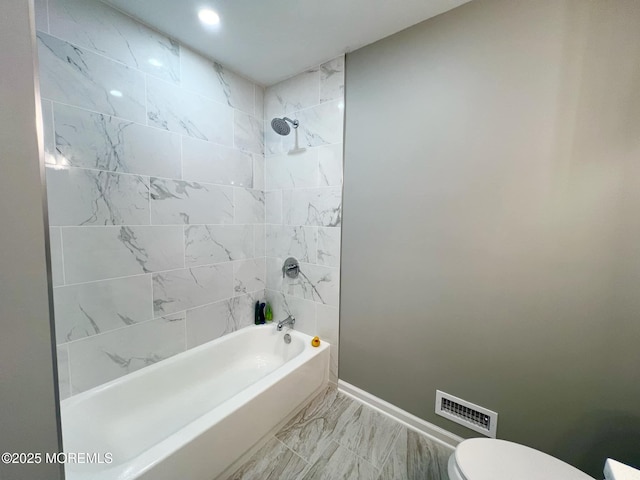 35 Wycoff Way E Unit 35, East Brunswick, NJ 08816 - bathroom featuring marble finish flooring, toilet, shower / bathtub combination, baseboards, and recessed lighting